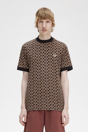 Fred Perry Glitch Chequerboard T-shirts Herren Navy | CHCIF89874