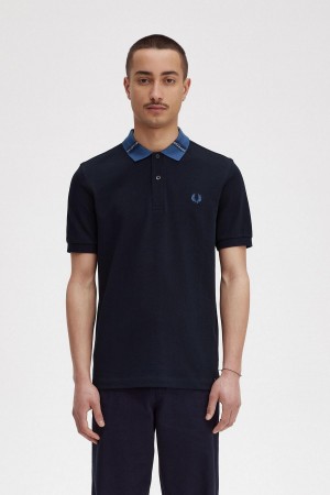Fred Perry Graphic Collar Polo Shirt Polo Shirts Herren Navy | CHZPD34628