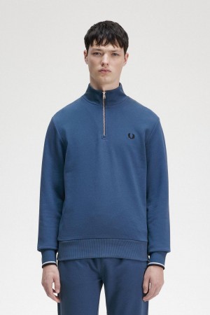 Fred Perry Half Zip Sweatshirt Trainingsanzug Herren Blau | YCHGT25487