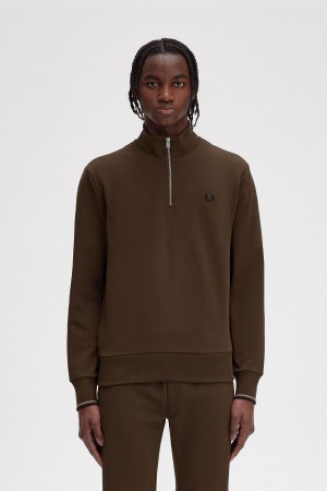 Fred Perry Half Zip Sweatshirt Trainingsanzug Herren Burnt Tobacco | CHIIZ35199