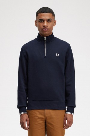 Fred Perry Half Zip Sweatshirts Herren Navy | MCHFT48215