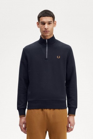 Fred Perry Half Zip Sweatshirts Herren Navy Dunkel | CHEGJ69494