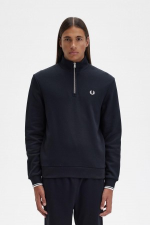 Fred Perry Half Zip Sweatshirts Herren Schwarz | GCHEC79398