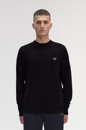 Fred Perry Klassische Crew Neck Jumper Strickwaren Herren Schwarz | DCHKV70260