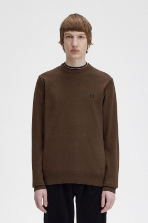 Fred Perry Klassische Crew Neck Jumper Strickwaren Herren Burnt Tobacco | YCHVQ63723