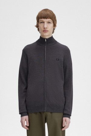 Fred Perry Klassische Zip Through Cardigan Strickwaren Herren Dunkelgrau | LCHTR96822