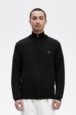Fred Perry Klassische Zip Through Cardigan Strickwaren Herren Schwarz | XCHBH14693