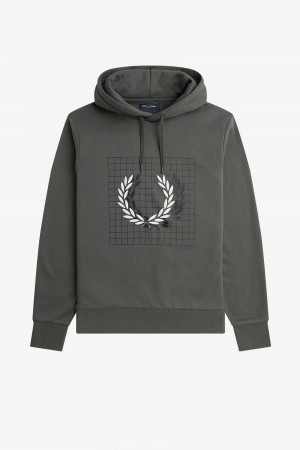 Fred Perry Laurel Wreath Grid Mit Kapuze Sweatshirts Herren Grün | SCHNY42116