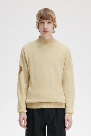 Fred Perry Laurel Wreath Mock Neck Jumper Strickwaren Herren Oatmeal | MCHFT31883