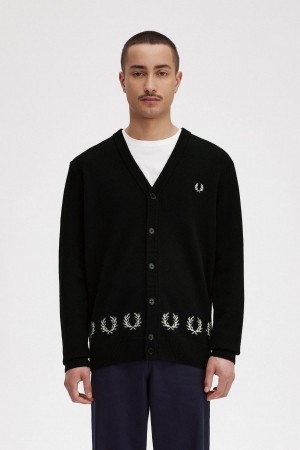 Fred Perry Laurel Wreath Trim Cardigan Strickwaren Herren Schwarz | ECHVG59947