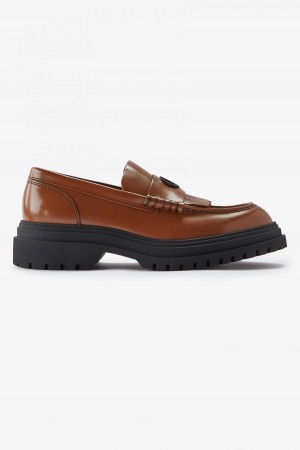 Fred Perry Leder Loafer Schuhe Damen Tan | XCHBH28974