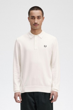 Fred Perry Long Sleeve Gestrickt Shirt Strickwaren Herren Ecru | CHDFL48593