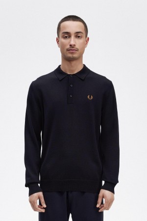 Fred Perry Long Sleeve Gestrickt Shirt Strickwaren Herren Navy | CHCIF55839