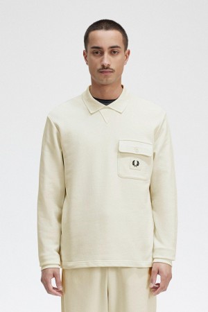 Fred Perry Long Sleeve Loopback Sweatshirts Herren Ecru | CHEGJ88891