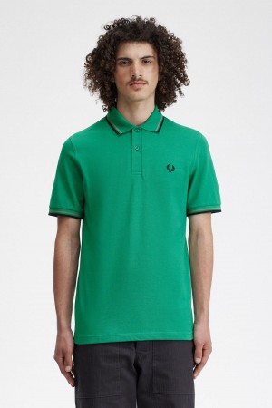 Fred Perry M12 Polo Shirts Herren Grün Grün Schwarz | GCHUC69176