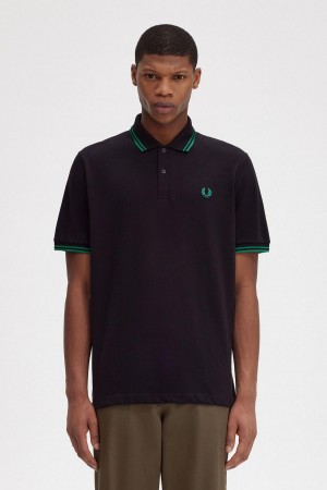 Fred Perry M12 Polo Shirts Herren Schwarz Grün Grün | ACHWC32562