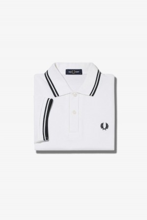 Fred Perry M3600 Fred Perry Shirt Herren Weiß Schwarz Schwarz | CHJBT88256