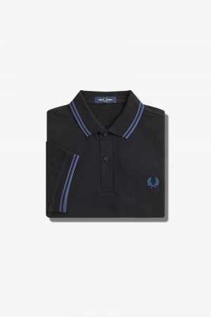 Fred Perry M3600 Fred Perry Shirt Herren Schwarz Blau Blau | CHEAH64727