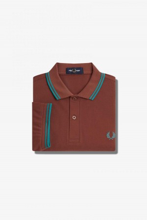 Fred Perry M3600 Fred Perry Shirt Herren Braun Tiefesmintfarben Tiefesmintfarben | CHEAH30037