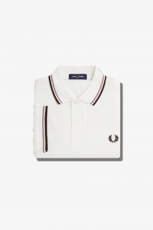 Fred Perry M3600 Fred Perry Shirt Herren Weiß Tiefesrosa | LCHTR54151