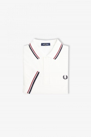 Fred Perry M3600 Fred Perry Shirt Herren Weiß Rot Navy | CHJZR56132