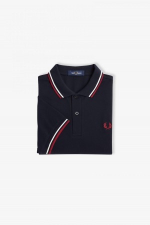 Fred Perry M3600 Fred Perry Shirt Herren Navy Weiß Rot | TCHPQ84678