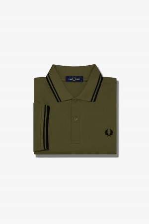 Fred Perry M3600 Fred Perry Shirt Herren Grün Schwarz Schwarz | XCHGW92383