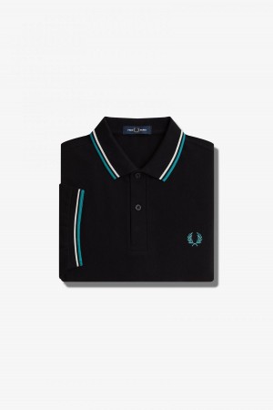 Fred Perry M3600 Fred Perry Shirt Herren Schwarz Tiefesmintfarben | FCHHY85143