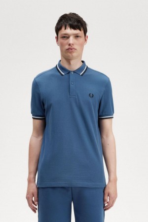 Fred Perry M3600 Polo Shirts Herren Blau Weiß Schwarz | PCHER42972
