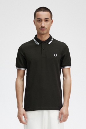 Fred Perry M3600 Polo Shirts Herren Grün Weiß Weiß | CHEAH32422
