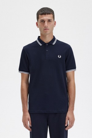 Fred Perry M3600 Polo Shirts Herren Navy Weiß Weiß | ECHVG54792