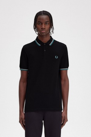 Fred Perry M3600 Polo Shirts Herren Schwarz Tiefesmintfarben | PCHQX97370