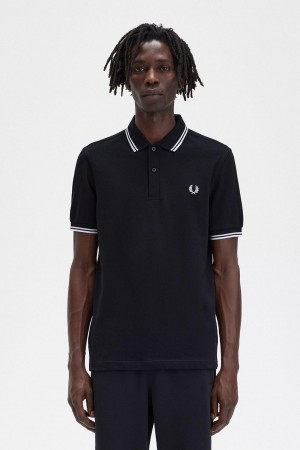 Fred Perry M3600 Polo Shirts Herren Schwarz Weiß Weiß | CHNZX76054