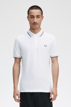 Fred Perry M3600 Polo Shirts Herren Weiß Hellgrün | ACHWC45876