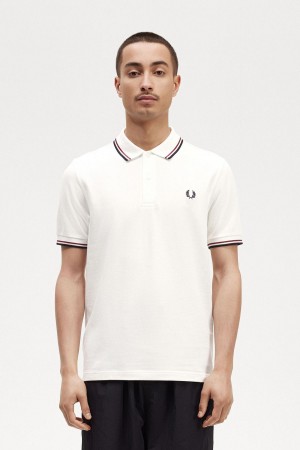 Fred Perry M3600 Polo Shirts Herren Weiß Rot Navy | ECHVG89008
