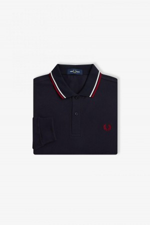 Fred Perry M3636 Fred Perry Shirt Herren Navy Weiß Rot | GCHUC66296