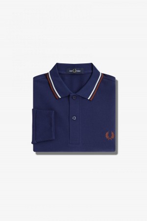 Fred Perry M3636 Fred Perry Shirt Herren Navy Braun | MCHHR57762