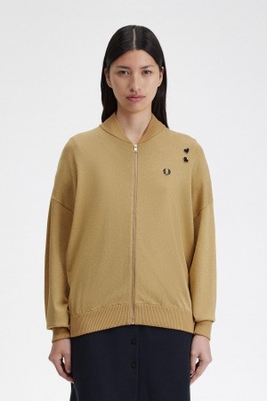 Fred Perry Metallic Gestrickt Bomber Jacket Strickwaren Damen Gold | CHIIZ96453