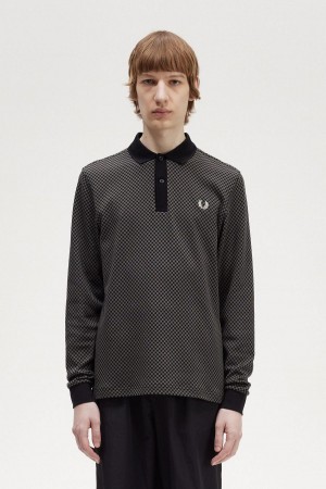 Fred Perry Micro Chequerboard Polo T-shirts Herren Schwarz Grün | BCHSD51635
