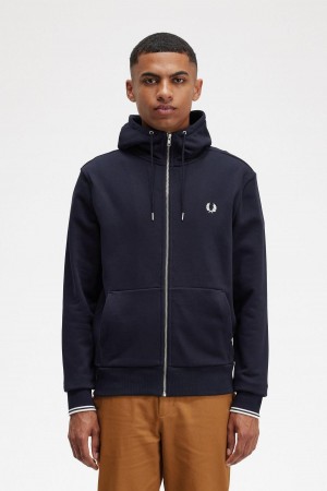 Fred Perry Mit Kapuze Zip Through Sweatshirts Herren Navy | CHJZR34679