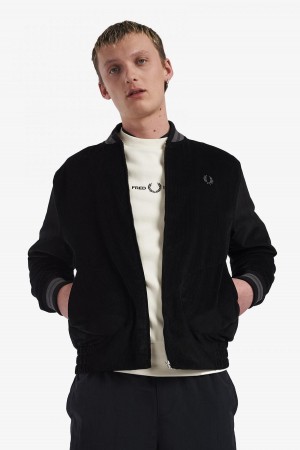 Fred Perry Needlecord Tennis Bomber Mäntel Herren Schwarz | TCHPQ34447