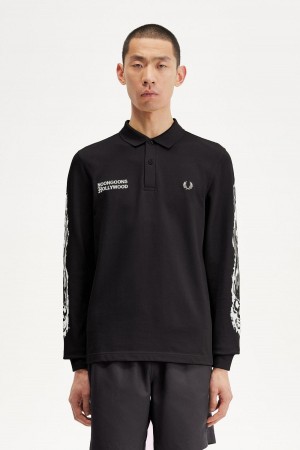 Fred Perry Noongoons Long Sleeve Graphic Polo Shirt Polo Shirts Herren Schwarz | SCHVO64270