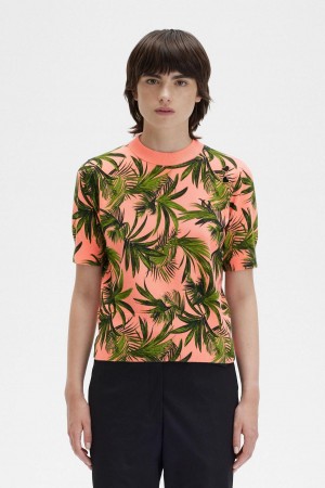 Fred Perry Palm Print Jumper Strickwaren Damen Koralle | CHDFL65267