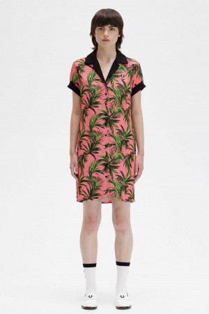 Fred Perry Palm Print Shirt Kleid Damen Koralle | CHDFL37804