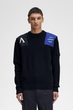 Fred Perry Patch Detail Jumper Strickwaren Herren Schwarz | FCHHY78828