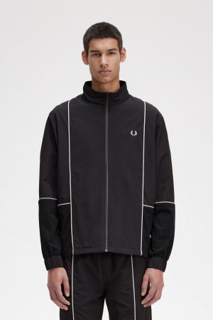 Fred Perry Piped Shell Mäntel Herren Schwarz | CHJZR22073