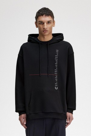 Fred Perry Printed Mit Kapuze Sweatshirts Herren Schwarz | GCHEC60007