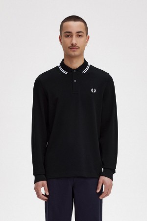 Fred Perry Rave Graphic Long Sleeve Fred Perry Shirt Polo Shirts Herren Schwarz | CHEGJ48951
