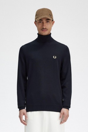 Fred Perry Roll Neck Jumper Strickwaren Herren Schwarz | CHEGJ49650