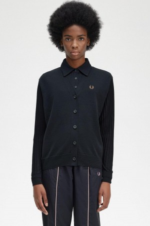 Fred Perry Sheer Sleeve Cardigan Strickwaren Damen Schwarz | CHZPD24377